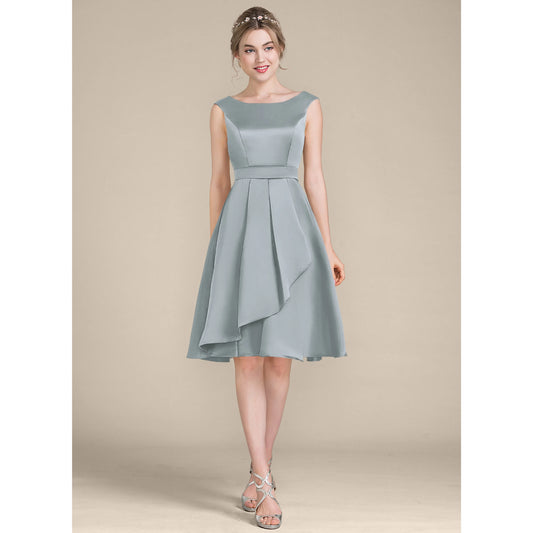 Elegant A-Line Boat Neck Sleeveless Pleated Dusty Blue Knee-Length Homecoming Dress