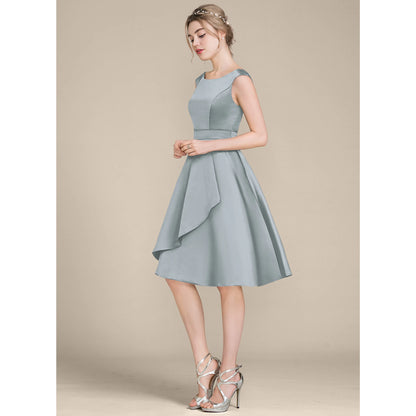 Elegant A-Line Boat Neck Sleeveless Pleated Dusty Blue Knee-Length Homecoming Dress