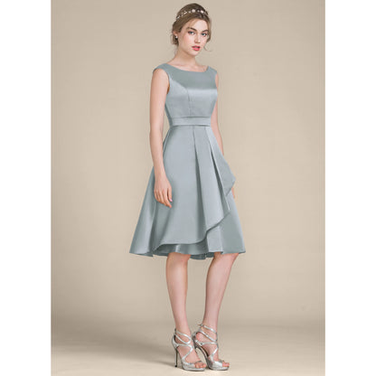 Elegant A-Line Boat Neck Sleeveless Pleated Dusty Blue Knee-Length Homecoming Dress