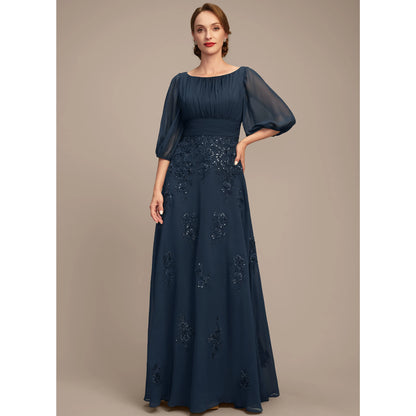 Elegant A-Line Boat Neck Three-Quarter Sleeve Navy Mother Of The Bride Dress