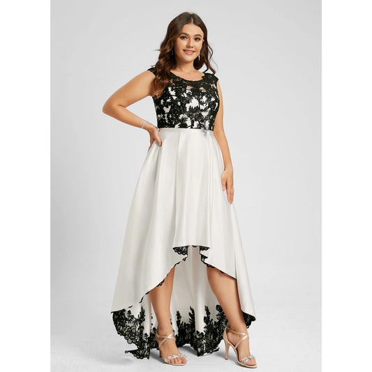 Elegant A-Line Cap Sleeve Lace High-Low Black White Wedding Dresses Plus Size Gown