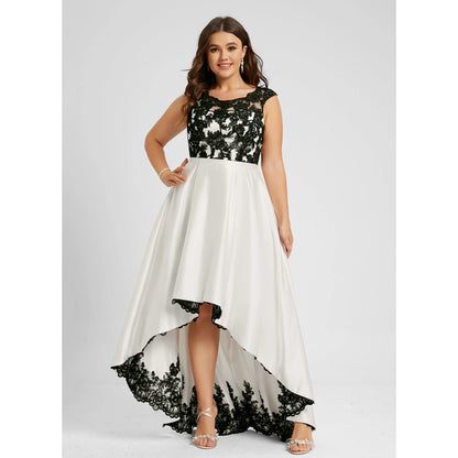 Elegant A-Line Cap Sleeve Lace High-Low Black White Wedding Dresses Plus Size Gown