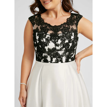 Elegant A-Line Cap Sleeve Lace High-Low Black White Wedding Dresses Plus Size Gown