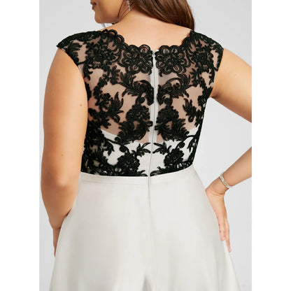 Elegant A-Line Cap Sleeve Lace High-Low Black White Wedding Dresses Plus Size Gown