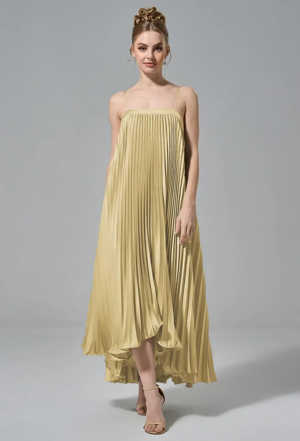 Elegant A-Line Cowl-Neck Sleeveless Tie-Back Sage Floor-Length Bridesmaid Dress Women Gown