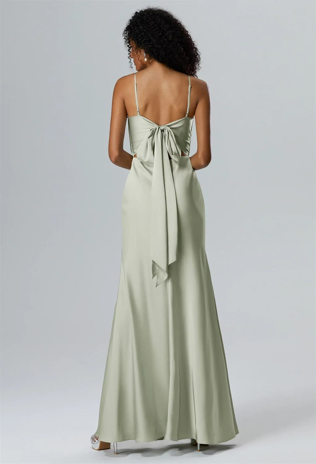Elegant A-Line Cowl-Neck Sleeveless Tie-Back Sage Floor-Length Bridesmaid Dress Women Gown