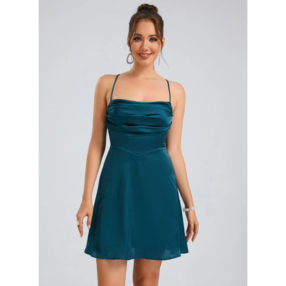 Elegant A-Line Cowl Neck Sleeveless Backless Teal Short Homecoming Dress for Women