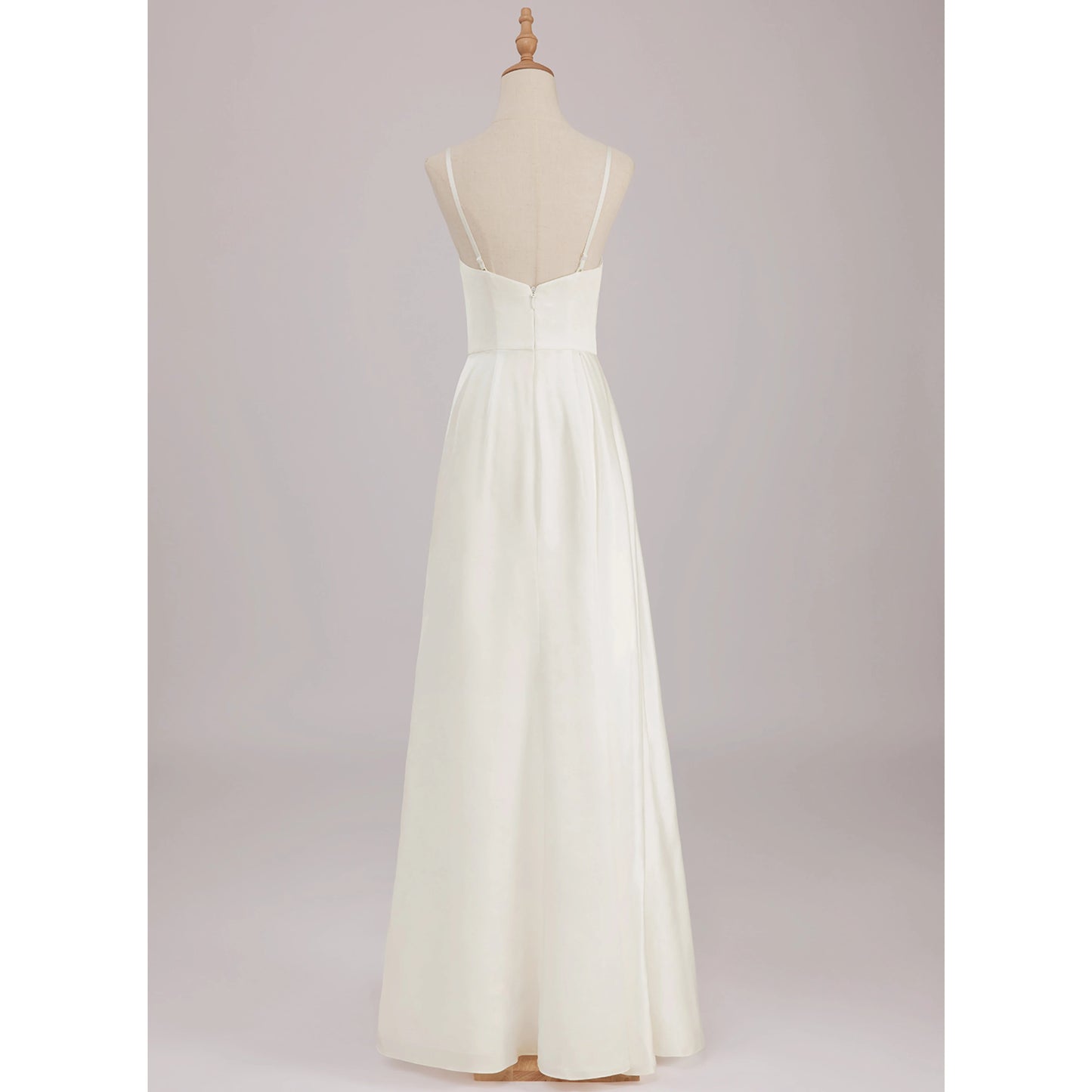 Elegant A-Line Cowl Neck Sleeveless Draped Slit Ivory Floor-Length Wedding Dress
