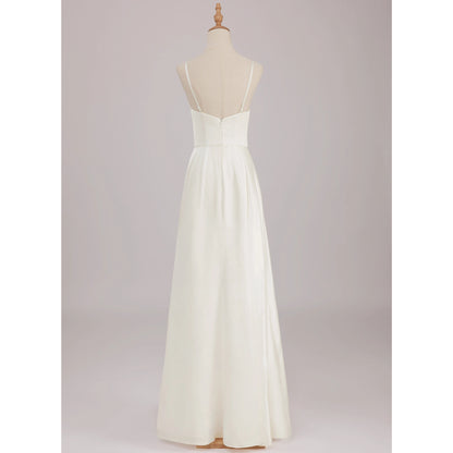 Elegant A-Line Cowl Neck Sleeveless Draped Slit Ivory Floor-Length Wedding Dress