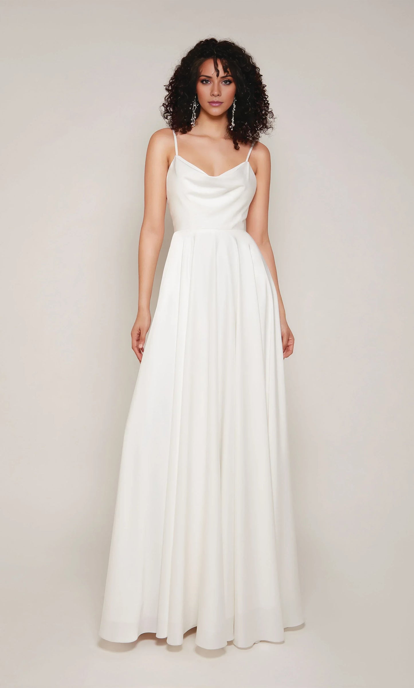 Elegant A-Line Cowl Neck Sleeveless Romantic White Floor-Length Wedding Dresses Brides Gown