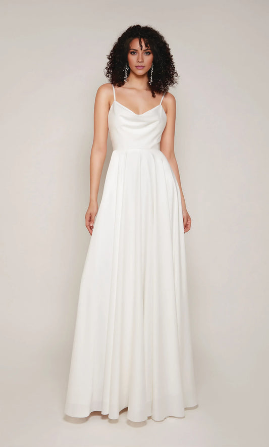 Elegant A-Line Cowl Neck Sleeveless Romantic White Floor-Length Wedding Dresses Brides Gown