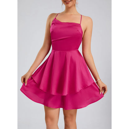 Elegant A-Line Cowl Neck Sleeveless Tiered Fuchsia Short Homecoming Dress For Her