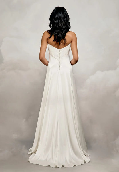 Elegant A-Line Halter Neck Sleeveless Criss-Cross Ivory Floor-Length Wedding Gown
