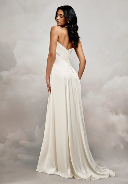 Elegant A-Line Halter Neck Sleeveless Criss-Cross Ivory Floor-Length Wedding Gown