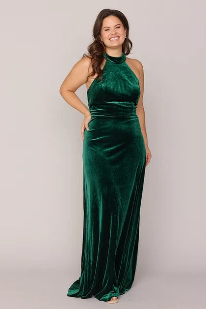 Elegant A-Line Halter Sleeveless Backless Emerald Green Floor-Length Bridesmaid Gown