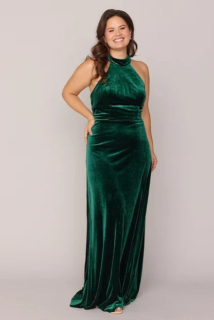 Elegant A-Line Halter Sleeveless Backless Emerald Green Floor-Length Bridesmaid Gown