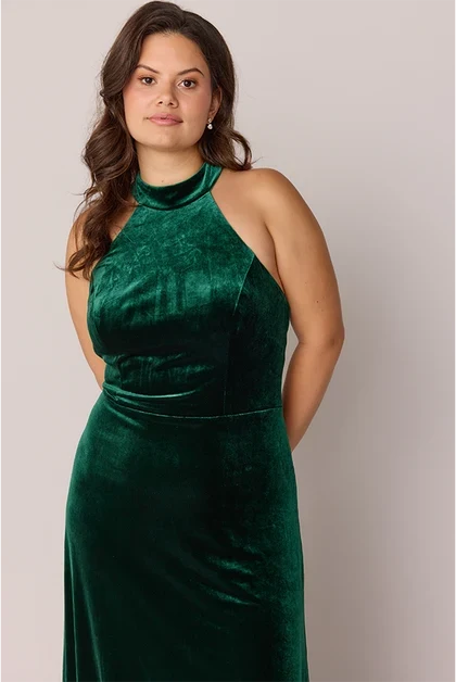 Elegant A-Line Halter Sleeveless Backless Emerald Green Floor-Length Bridesmaid Gown