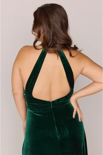 Elegant A-Line Halter Sleeveless Backless Emerald Green Floor-Length Bridesmaid Gown