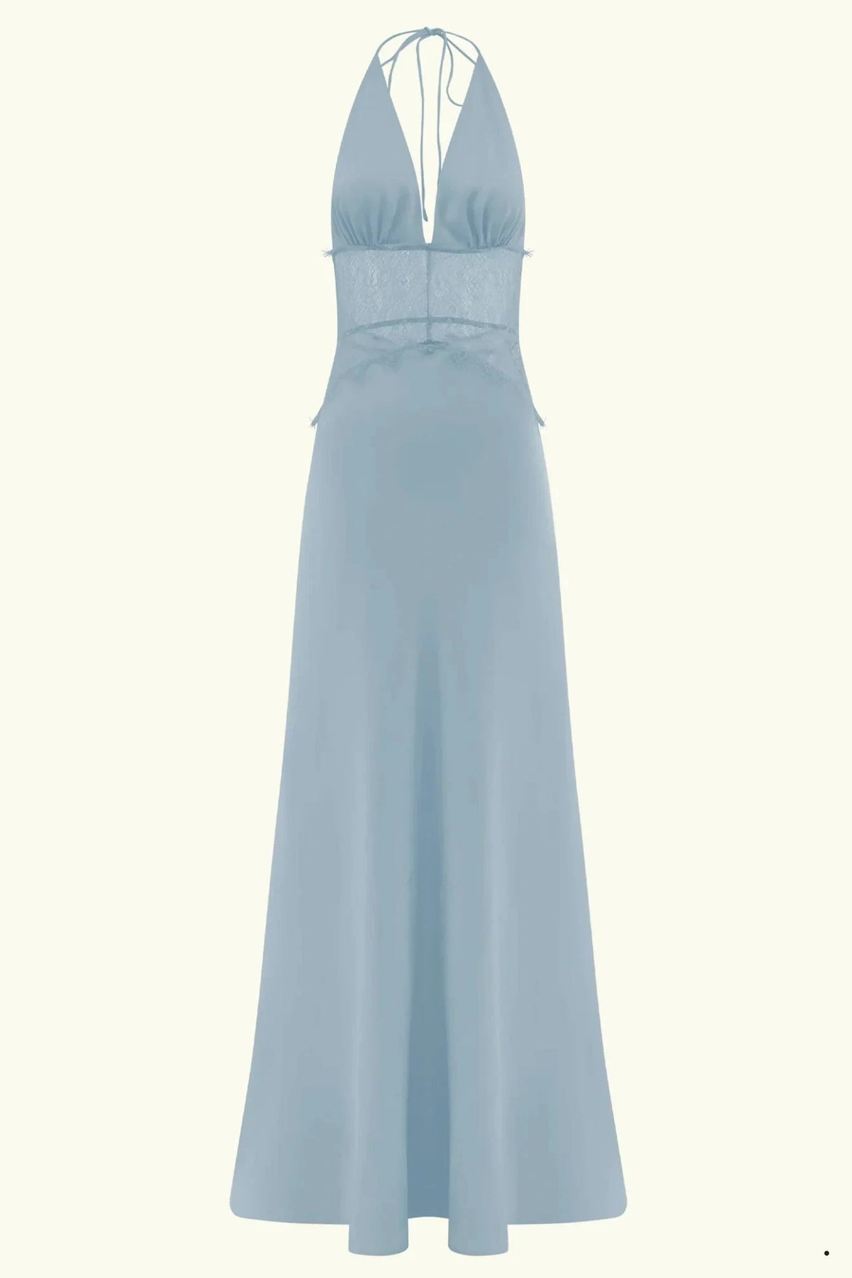 Elegant A-Line Halter Sleeveless Backless Lace Blue Long Prom Dresses Gown