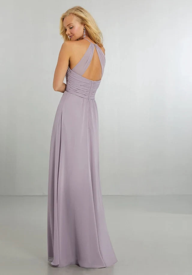 Elegant A-Line Halter Sleeveless Crisscross-Pleated Lilac Maxi Bridesmaid Dress Women's Gown