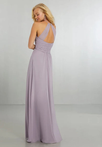 Elegant A-Line Halter Sleeveless Crisscross-Pleated Lilac Maxi Bridesmaid Dress Women's Gown