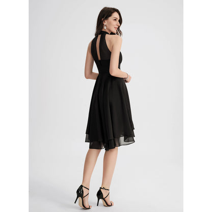 Elegant A-Line Halter Sleeveless Tiered Black High-Low Homecoming Dress