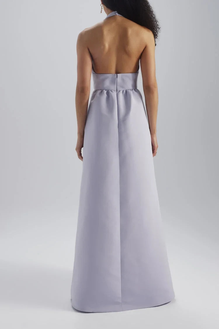 Elegant A-Line Halter V-Neck Sleeveless Lavender Floor-Length Bridesmaid Gown