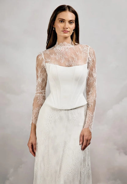 Elegant A-Line High-Neck Long-Sleeve Romantic Ivory Floor-Length Wedding Dresses for Brides