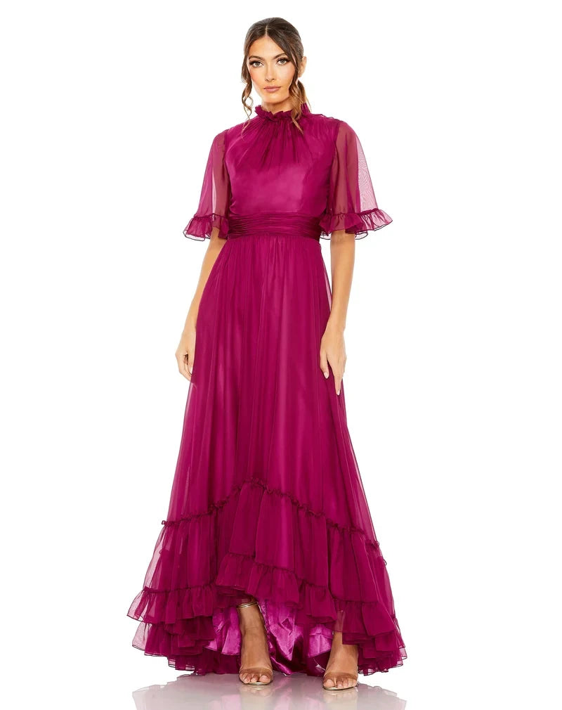 Elegant A-Line High-Neck Ruffled Tiered Blush Mother Of The Bride Dress