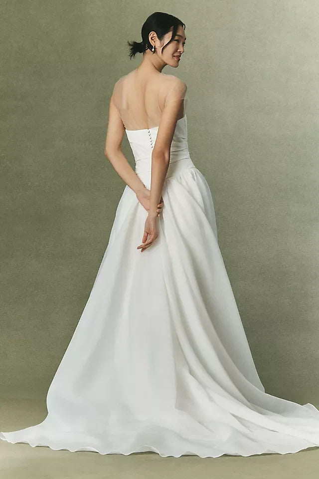 Elegant A-Line Illusion High Neck Sleeveless Modern White Floor-Length Wedding Dresses for Brides