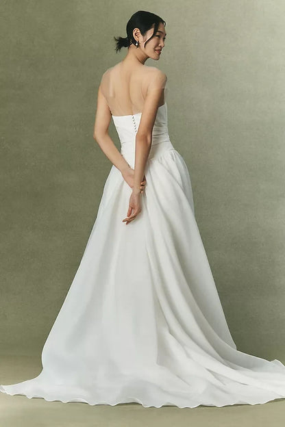 Elegant A-Line Illusion High Neck Sleeveless Modern White Floor-Length Wedding Dresses for Brides