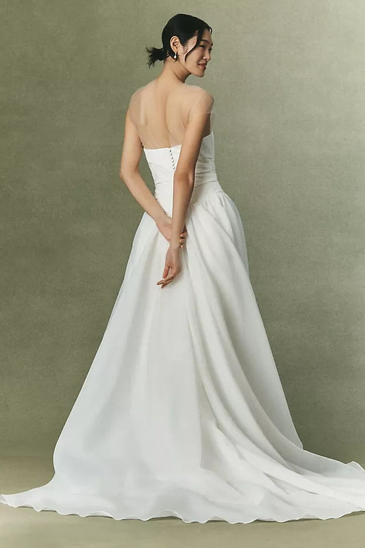 Elegant A-Line Illusion High Neck Sleeveless Modern White Floor-Length Wedding Dresses for Brides