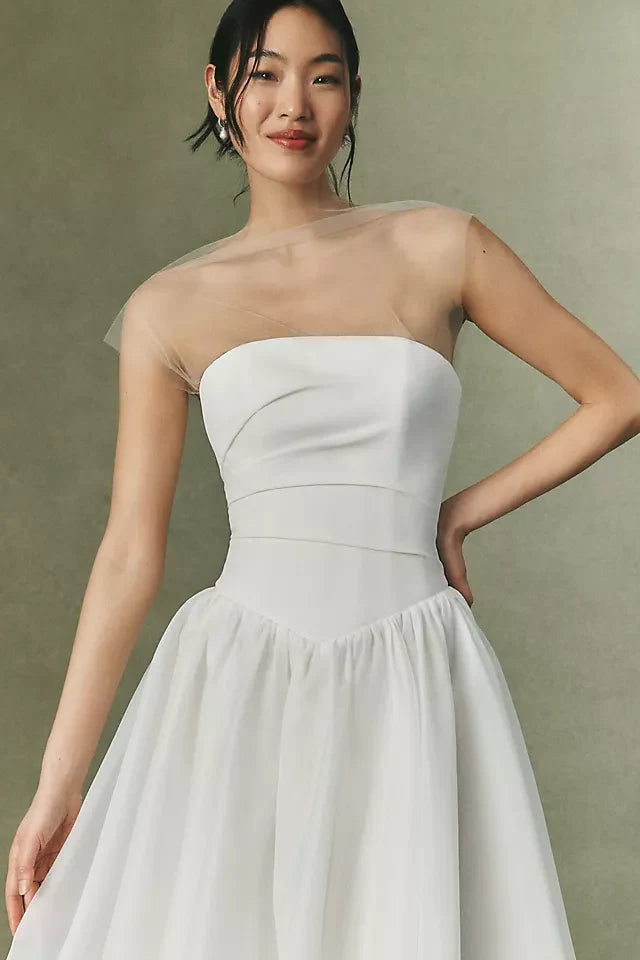 Elegant A-Line Illusion High Neck Sleeveless Modern White Floor-Length Wedding Dresses for Brides