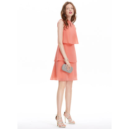 Elegant A-Line Keyhole Sleeveless Tiered Peach Knee-Length Homecoming Dress