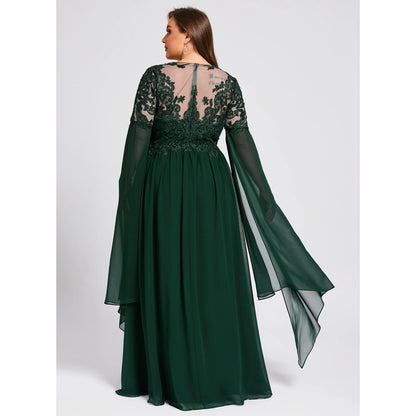 Elegant A-Line Long Sleeve Embroidered Emerald Mother of the Bride Gown