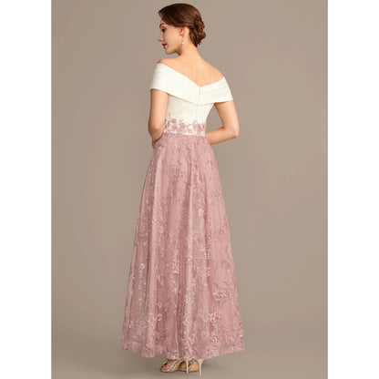 Elegant A-Line Off-Shoulder Embroidered Dusty Rose Floor Length Mother of the Bride Dress