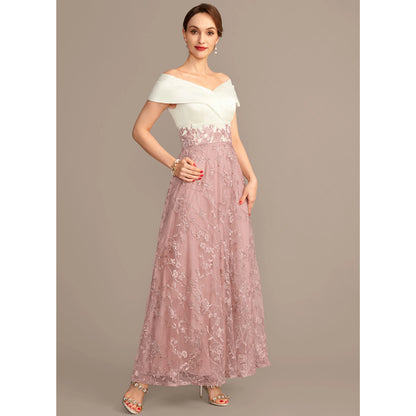 Elegant A-Line Off-Shoulder Embroidered Dusty Rose Floor Length Mother of the Bride Dress