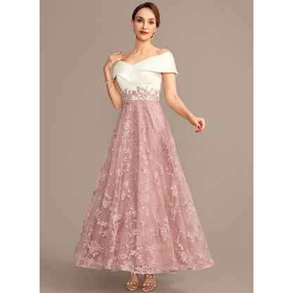 Elegant A-Line Off-Shoulder Embroidered Dusty Rose Floor Length Mother of the Bride Dress