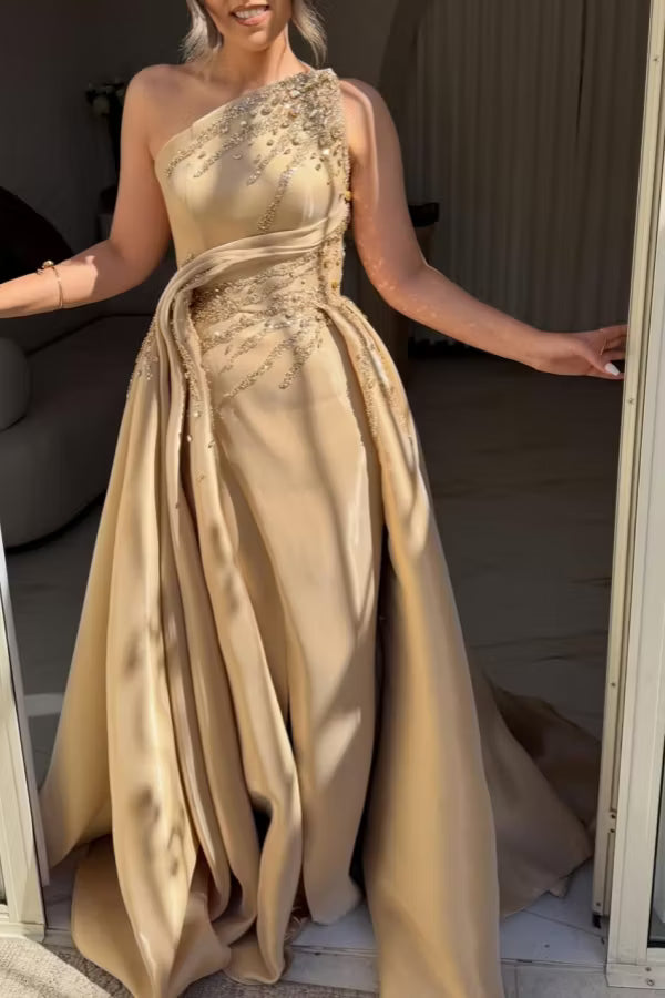 Elegant A-Line Off-Shoulder Floral Ruched Light Blue Floor-Length Prom Dress