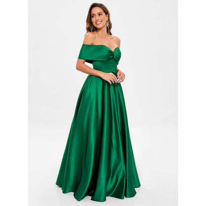 Elegant A-Line Off-Shoulder Glamorous Slit Emerald Green Floor Prom Dress