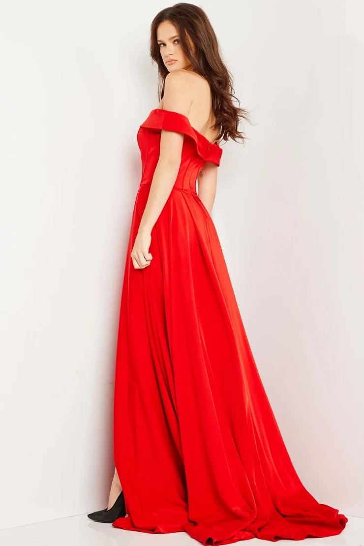 Elegant A-Line Off-Shoulder High Slit Red Floor-Length Women's Evening Gown