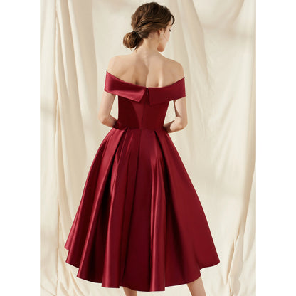 Elegant A-Line Off-Shoulder Pleated High-Low Burgundy Homecoming Dresses Women Gown
