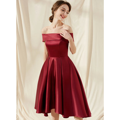 Elegant A-Line Off-Shoulder Pleated High-Low Burgundy Homecoming Dresses Women Gown