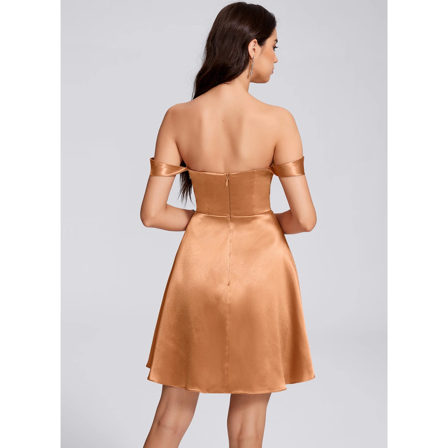 Elegant A-Line Off-Shoulder Ruched Copper Short Homecoming Dress for Women