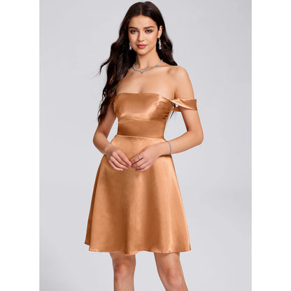 Elegant A-Line Off-Shoulder Ruched Copper Short Homecoming Dress for Women
