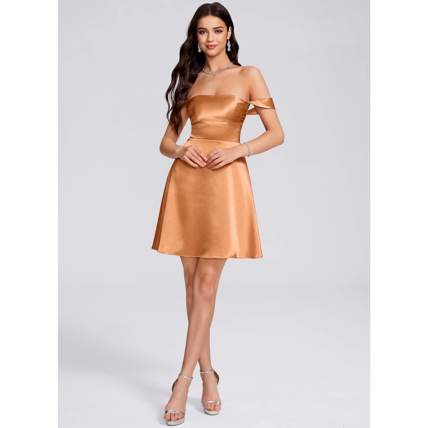 Elegant A-Line Off-Shoulder Ruched Copper Short Homecoming Dress for Women