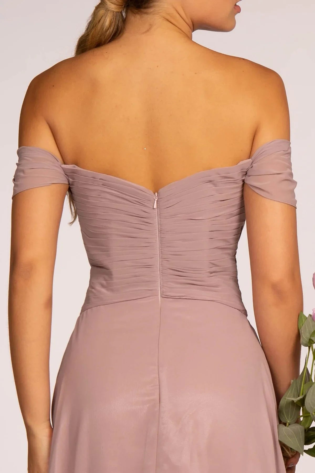 Elegant A-Line Off-Shoulder Ruched Dusty Rose Long Mother of the Bride Gown