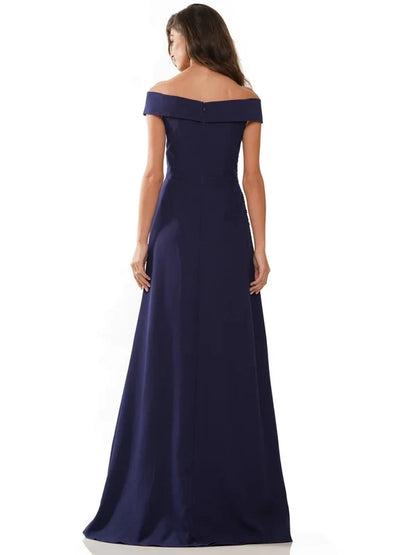 Elegant A-Line Off-Shoulder Short-Sleeve Beaded Pleated Navy Maxi Mother-of-the-Bride Women Gown