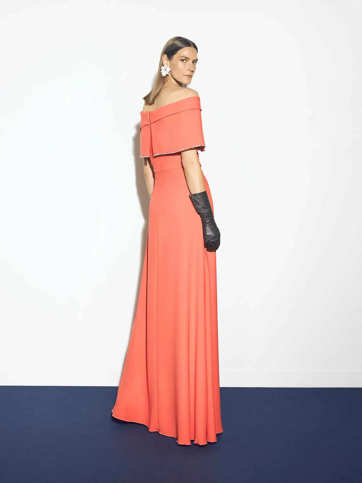 Elegant A-Line Off-Shoulder Sleeveless Beaded Coral Maxi Evening Dresses Women Gown