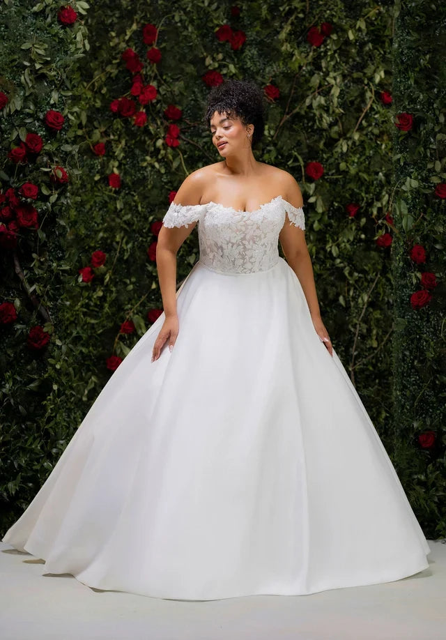 Elegant A-Line Off-Shoulder Sleeveless Corset Floral White Floor-Length Wedding Dresses Bridal Gown